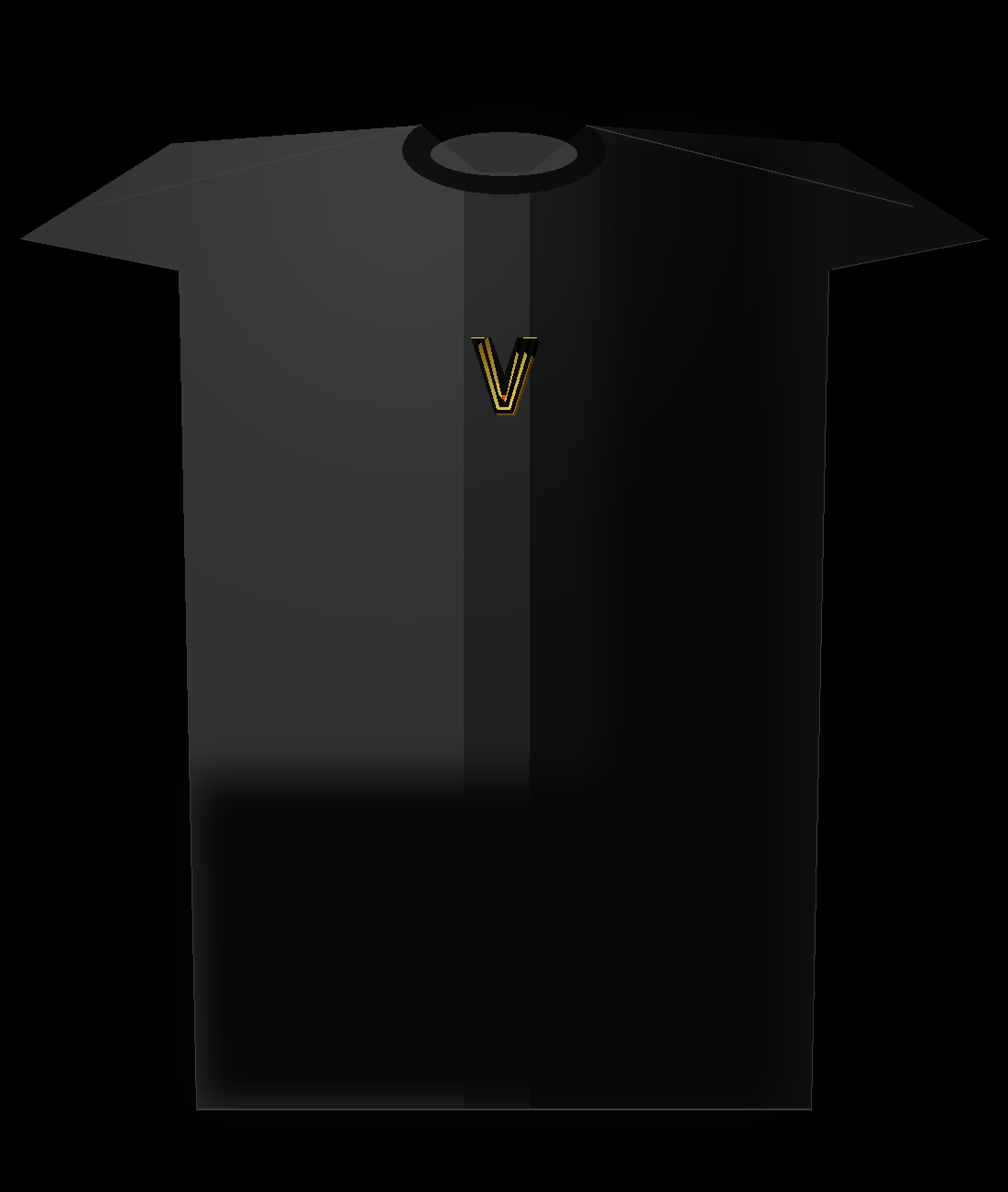 V Monogram Minimal tee — black tee with subtle gold V mark on chest