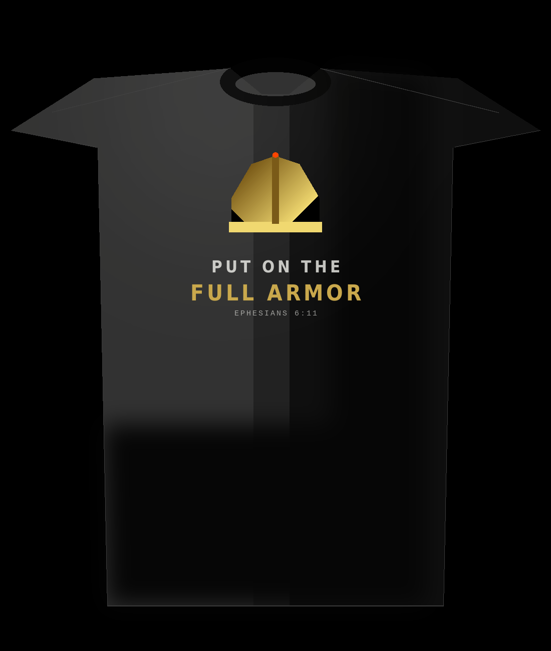 Full Armor of God tee — 3D gold helmet, Ephesians 6:11
