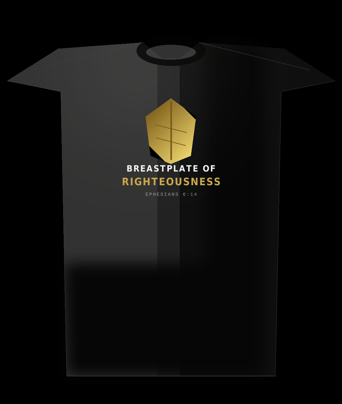 Breastplate of Righteousness tee — 3D gold armor plate, Ephesians 6:14